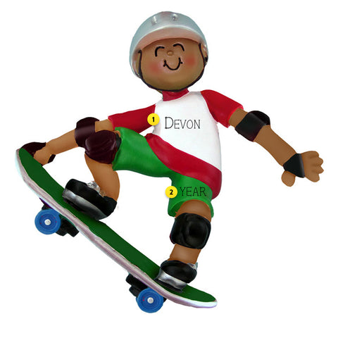 Personalized Skateboarder Ornament - African American