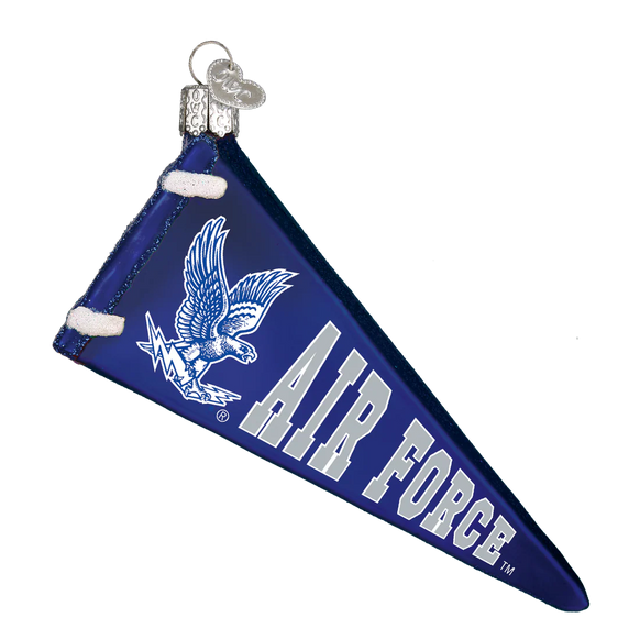 Blue Air Force pennant ornament with eagle design on a white background