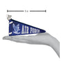 Blue Air Force pennant flag held in a hand with measurement label
