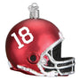 Alabama Red football helmet ornament with number 18 on a white background