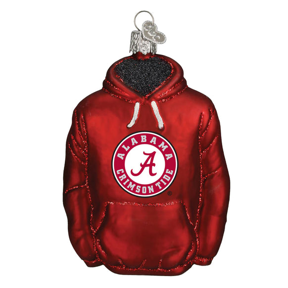 Red hoodie ornament with Alabama Crimson Tide logo on a white background