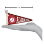 Small red and white Alabama pennant flag ornament held in a hand with measurement label.