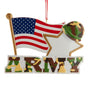 Decorative ornament with American flag, star, and 'ARMY' text in camouflage colors on a white background.
