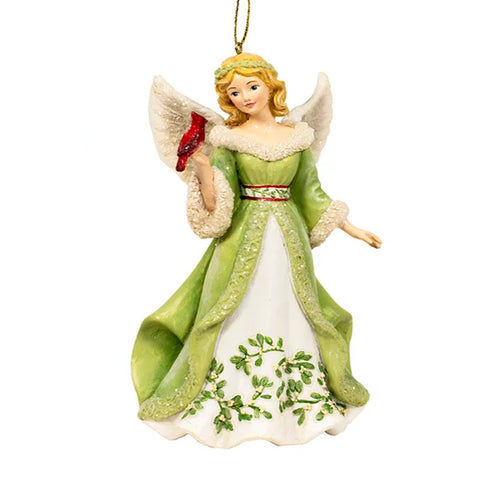Mistletoe Angel Looking at a Cardinal Ornament