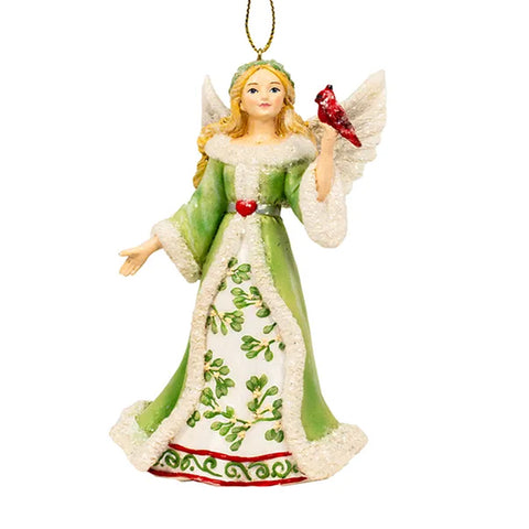 Mistletoe Angel Holding Cardinal Ornament