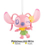 Pink cartoon character Angel Stitch Ornament with a flower and hula skirt on a white background