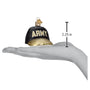 Army baseball cap hat with Army Logo ornament on a hand with measurement label