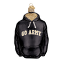 Black hoodie ornament with 'GO ARMY' text on a white background