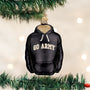 Black hoodie ornament with 'GO ARMY' text on a Christmas tree.