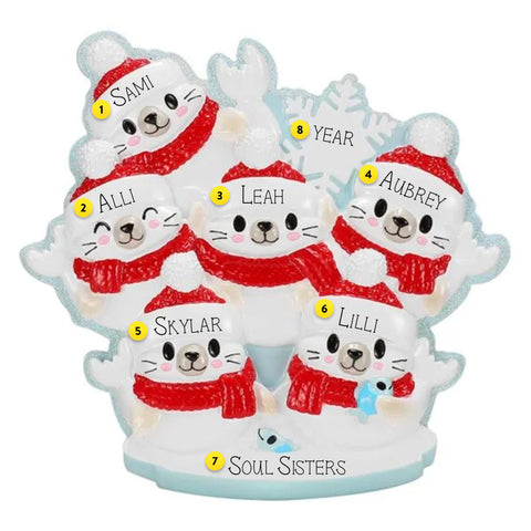 Personalized Christmas Arctic Seal Family of 6 Ornament OR2663-6