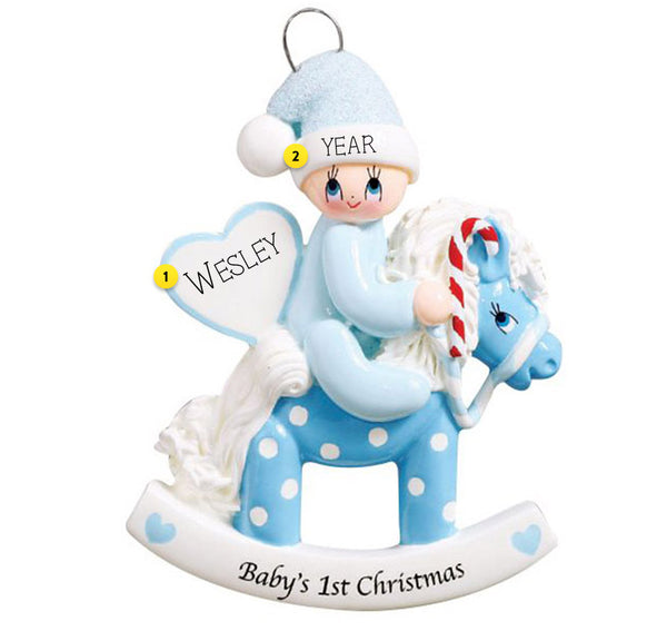 Baby's 1st Christmas Rocking Horse Ornament Personalized Free