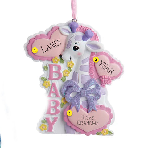 Personalized Baby Giraffe Ornament - Pink