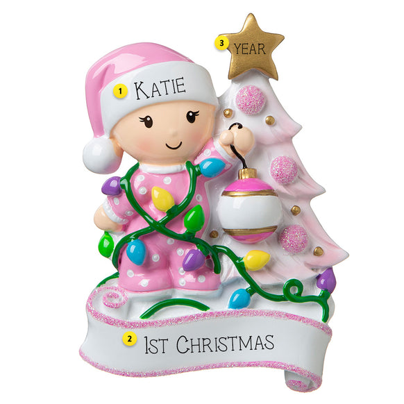 Baby Girl decorating the tree Personalized Christmas ornament