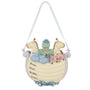 Back of Personalized Baby’s 1st Christmas Noah’s Ark ornament featuring pastel hippos and pigs, with blank spaces for personalization including name, date, weight, and time.