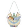 Personalized Baby’s 1st Christmas Noah’s Ark ornament with pastel animal pairs including lions and elephants on the front, a blue “Baby’s first Christmas” banner, and a Noah’s ark design with soft blue accents.