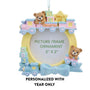Baby’s first Christmas boy train picture frame ornament shown with personalized with year only text below the image.