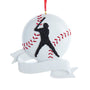 Baseball ornament with a batter silhouette on a white background