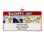 Back of glass Bazooka Bubble Gum box ornament featuring a Bazooka Joe comic panel design with red glittered edges.