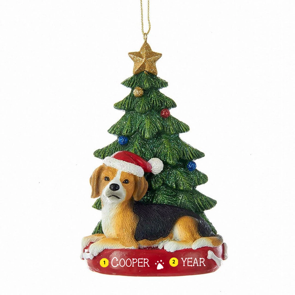 Personalized Beagle with Christmas tree ornament for dog lovers