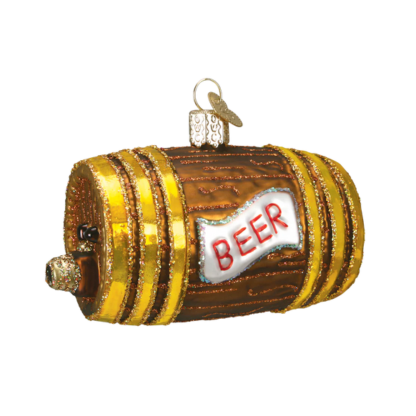 Glass Beer Keg Ornament - Old World Christmas on white background