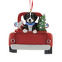 Personalized Bernese Mountain Dog in Back of Truck Ornament with tree and gift