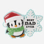 Penguin with Santa hat and green scarf next to a snowflake with 'Best Dad Ever' text on a white background