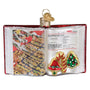 Betty Crocker Cookbook Christmas ornament shaped like an open book with cookies on a white background