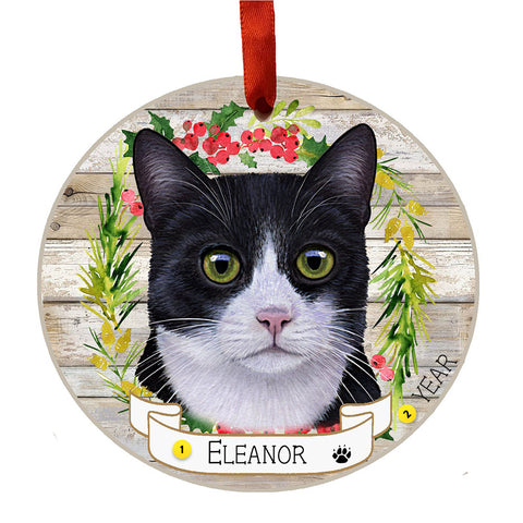 Personalized Black and White Cat Ornament