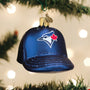 Blue Baseball Cap ornament with a Blue Jays logo on a Christmas tree
