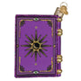 Decorative ornament shaped like a 'Book of Spells' with purple cover and gold accents on a white background. Back View