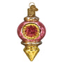 Decorative glass ornament with pink and gold colors on a white background