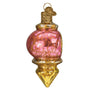 Decorative glass ornament with pink and gold colors on a white background