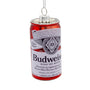 Budweiser® glass ornament shaped like a red beer can with classic Budweiser label details and a silver top.