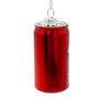 Back of Budweiser® glass can ornament showing a red metallic finish with part of the label wrapping around the side.