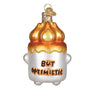Decorative ornament shaped like a marshmallow with 'BUT OPTIMISTIC' text on a white background