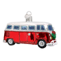 Red and white vintage van ornament on a white background