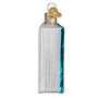 Decorative glass ornament with ribbed design and blue accent on a white background
