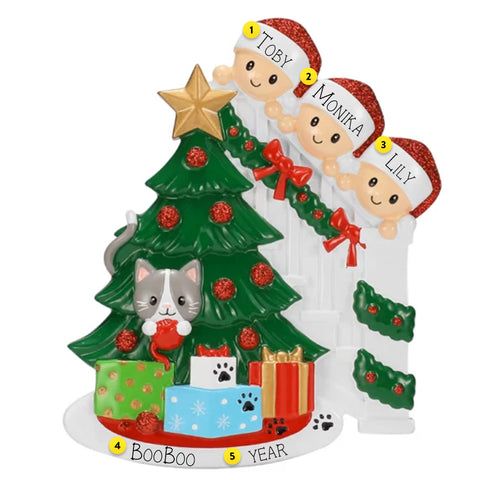 Personalized Cat in Christmas Tree Family of 3 Ornament OR2672-3