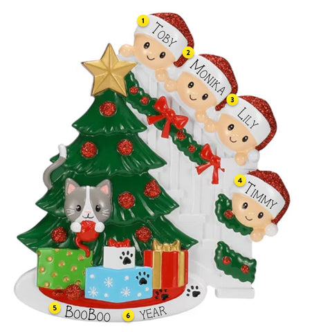 Personalized Cat in Christmas Tree Family of 4 Ornament OR2672-4