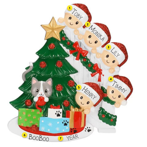 Personalized Cat in Christmas Tree Family of 5 Ornament OR2672-5
