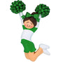 Cheerleader in green outfit with brown hair can be personalized