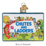 Chutes and Ladders game board ornament with colorful illustration of children playing. Back of ornament