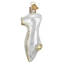 Clear glass slipper ornament with gold accents on a white background