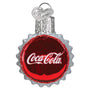 Coca-Cola bottle cap ornament with silver top on a white background