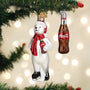 Christmas ornament of a Coke polar bear with Coca-Cola bottle and another Coca-Cola bottle hanging from a tree.