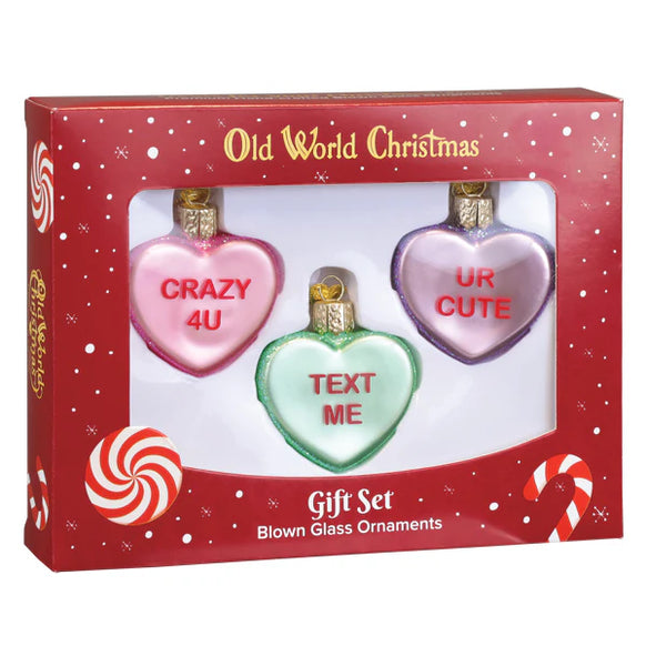 Conversation Hearts Ornament Set - Old World Christmas Set of three