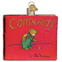 Decorative ornament shaped like a book titled 'Corduroy' with a teddy bear illustration on a red background.