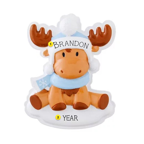 Personalized Baby Moose Blue Ornament 
