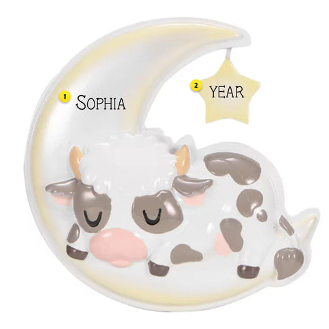 Personalized Cutesy Cow On Moon Ornament OR2682