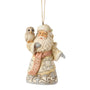 Front view of Jim Shore Dated 2026 Woodland Santa Ornament featuring Santa with a perched owl and scarf marked 2026.